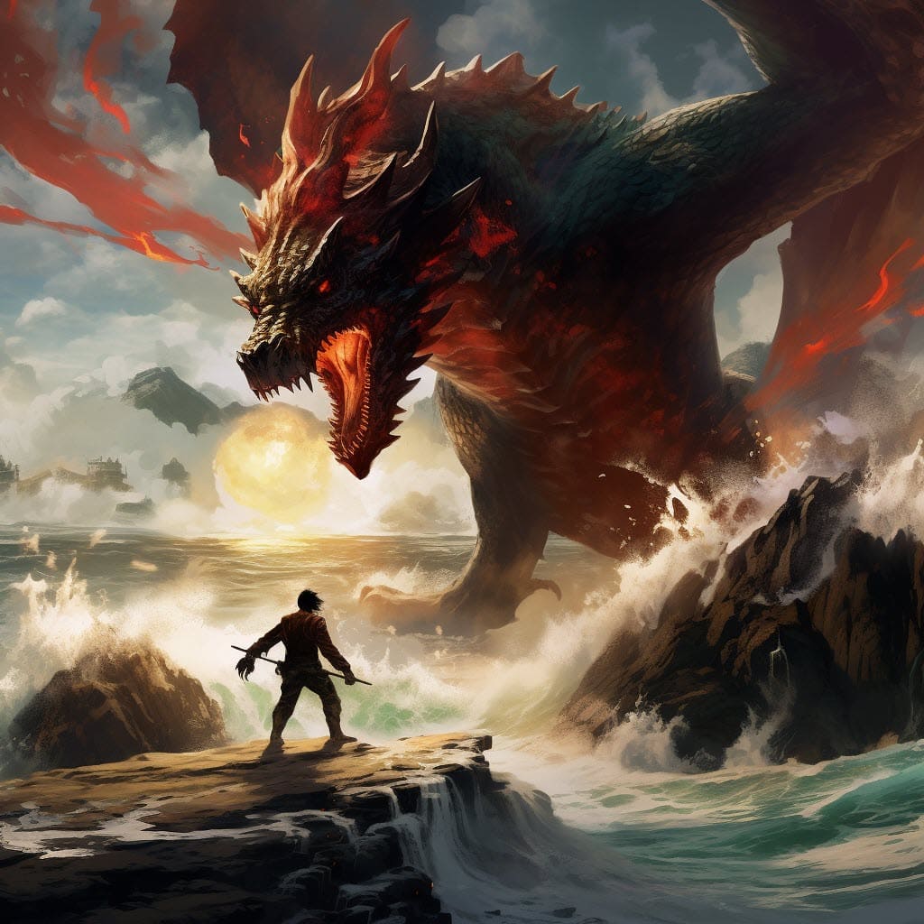 scene between Iron Man and a dragon